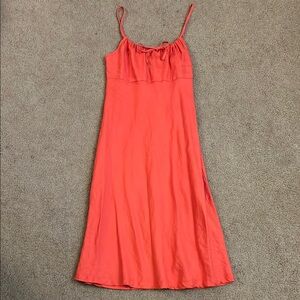 coral linen dress